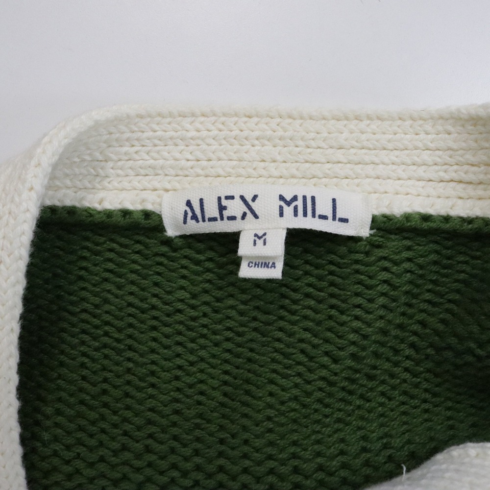 Alex Mill Nico Tipped Cardigan Medium Leaf Green Ivory White 100% Cotton Sweater - Picture 7 of 8